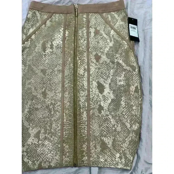 GUESS-Womens Metallic Snake Print Pencil Skirt Zip Up Beige Size Large NWT - Picture 11 of 16